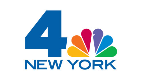 The image shows the NBC 4 New York logo. It features a large blue number 4 next to the NBC peacock with colorful plumage in red, orange, yellow, green, and blue. Below, the text reads "New York" in blue capital letters.